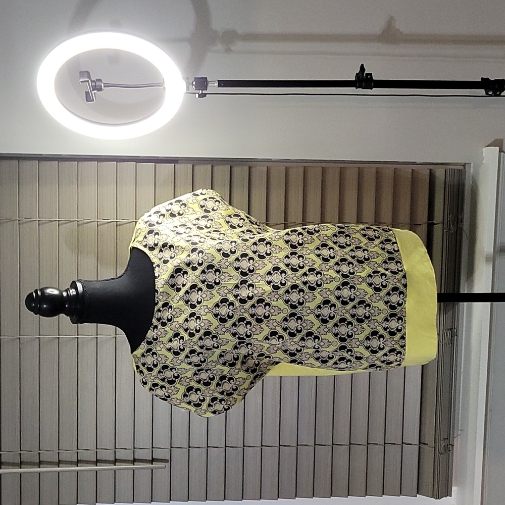 Yellow/oriental print pullover blouse. Like brand-new!